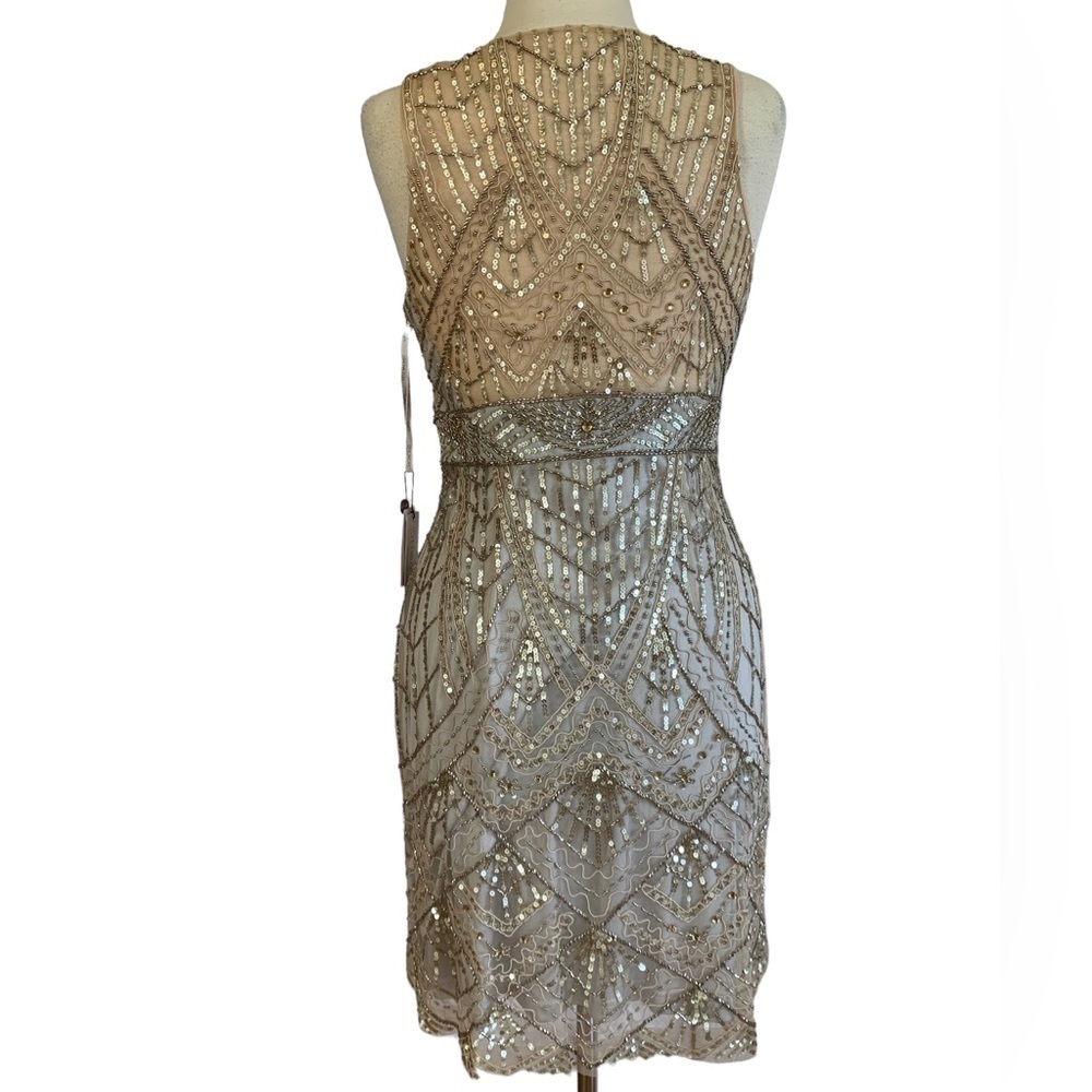 SUE WONG 14 Champagne Silver sequin embellished beaded cocktail formal dress NEW - Picture 4 of 17